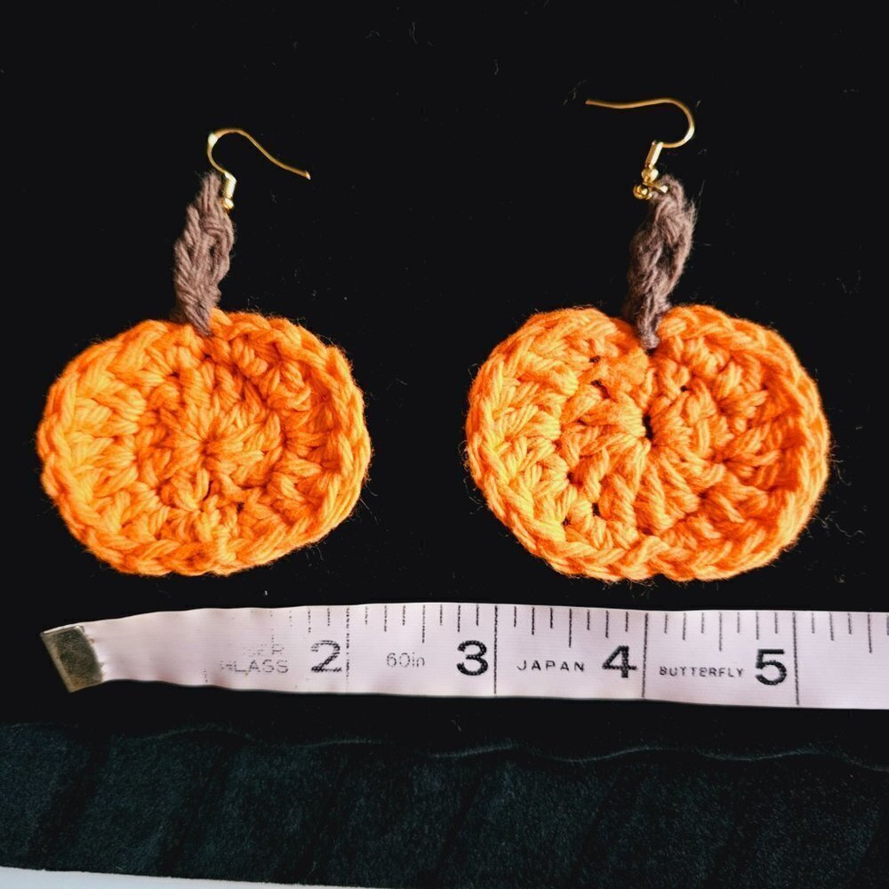 Pumpkin Crocheted Earrings - Picture 2 of 4